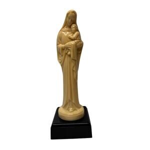 Vntg Madonna & Child Statue Mid Century Religious Figurine Ivory Plastic 10”
